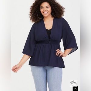 Torrid georgette babydoll smocked blouse navy size 1
